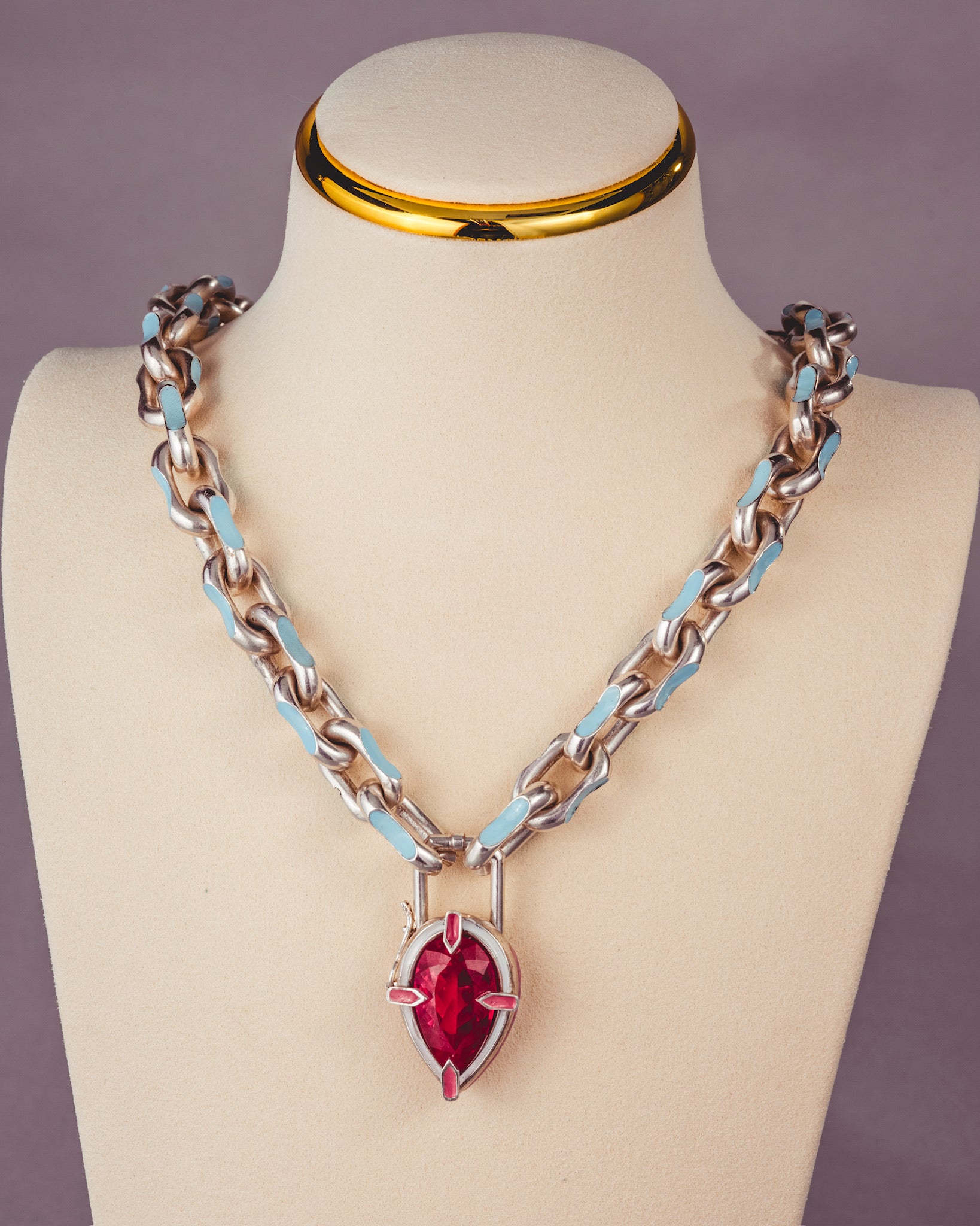 Riviera Link Necklace with Monaco Lock Pendant