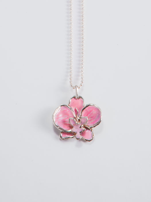 Pink Enamel Orchid Pendant