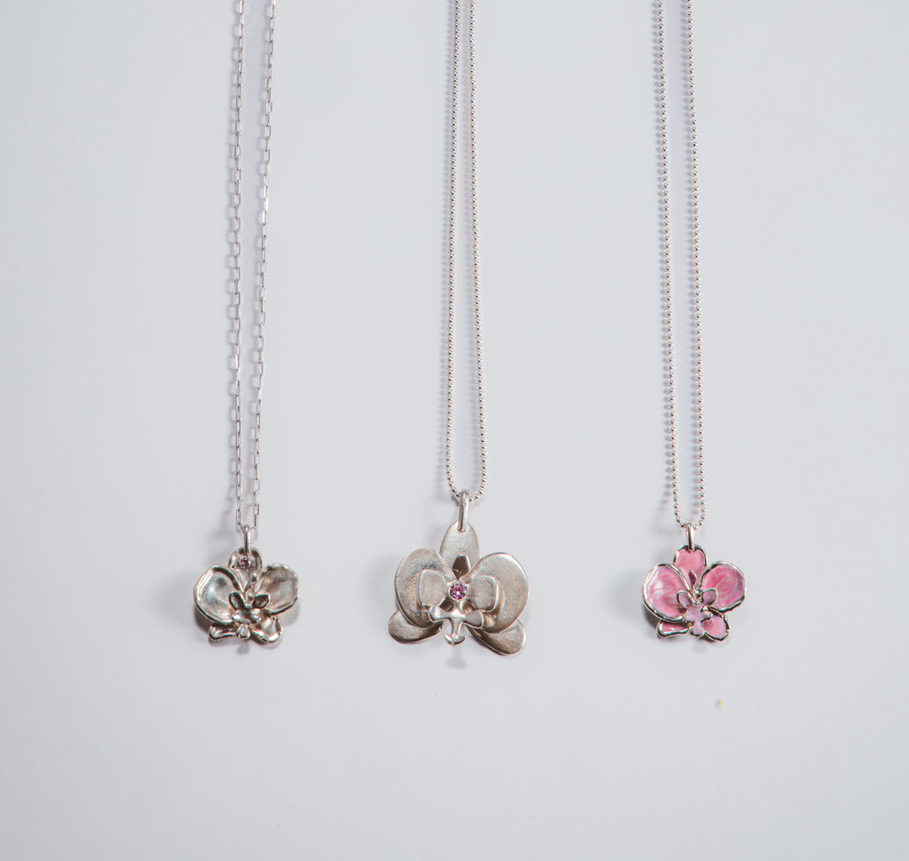 Pink Enamel Orchid Pendant