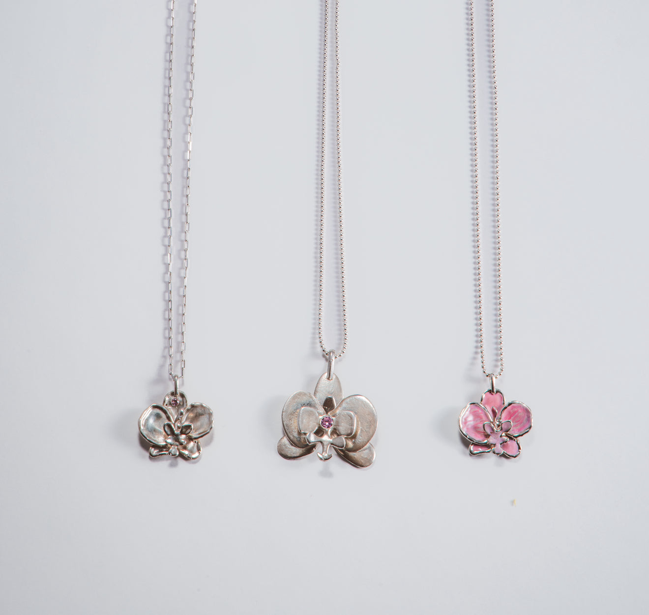 Pink Enamel Orchid Pendant