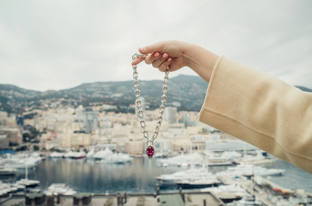 Riviera Link Necklace with Monaco Lock Pendant