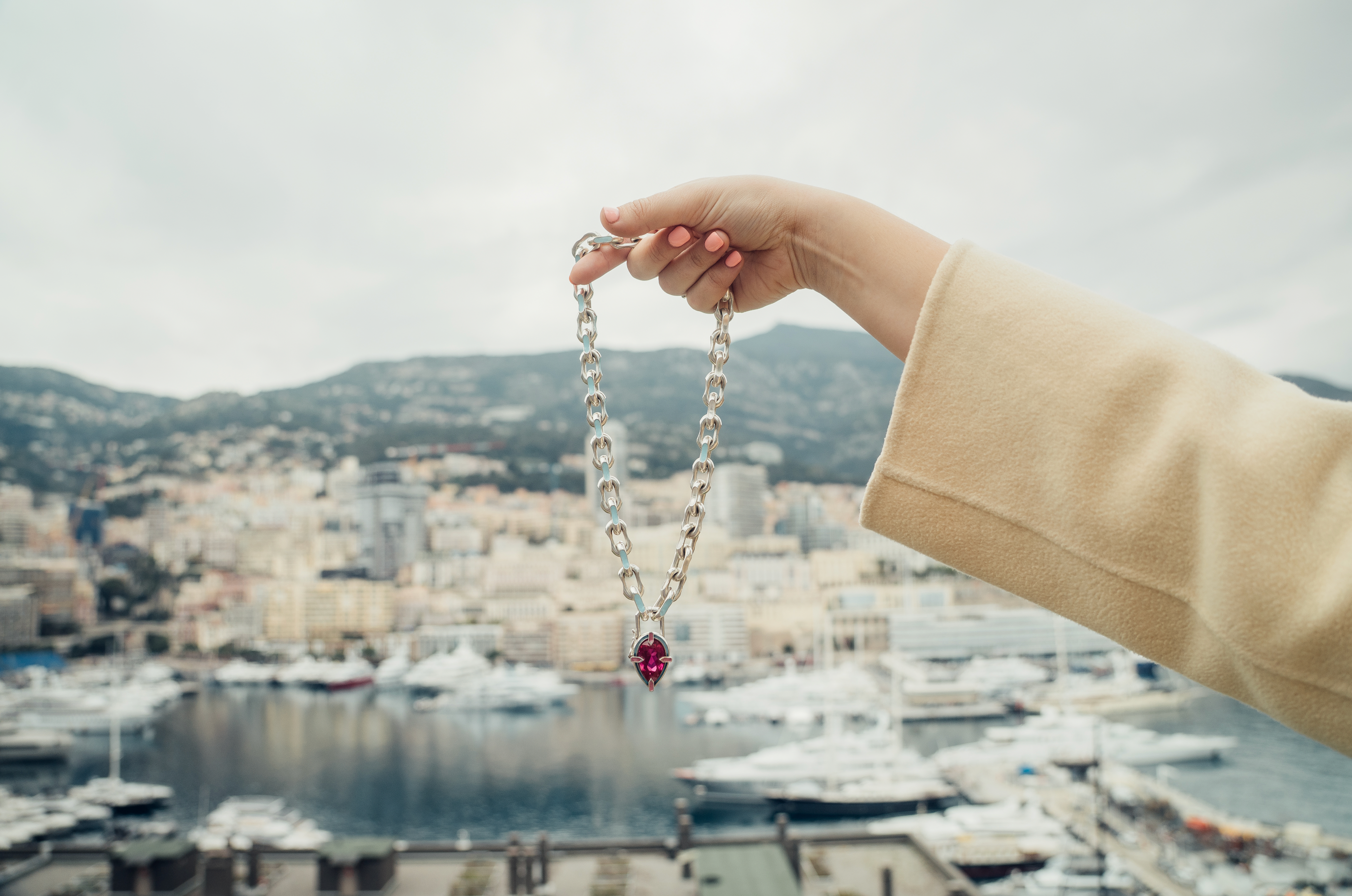 Riviera Link Necklace with Monaco Lock Pendant